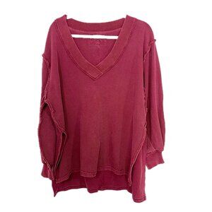 Free People Asher Thermal Knit V-Neck Top Distressed Oversized - Size Small
